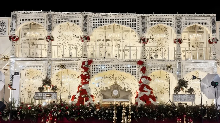 Varmala stage decoration for wedding couple